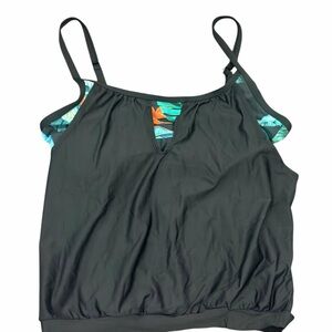 NEXT Black Swim Tank Top with Tropical Print cut outs Large